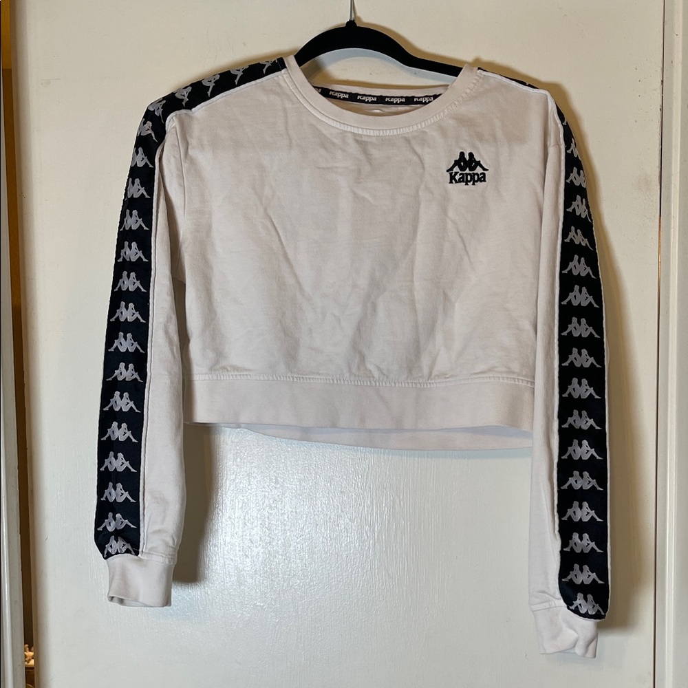 Kappa White Cropped Top with Black Logo Sleeves